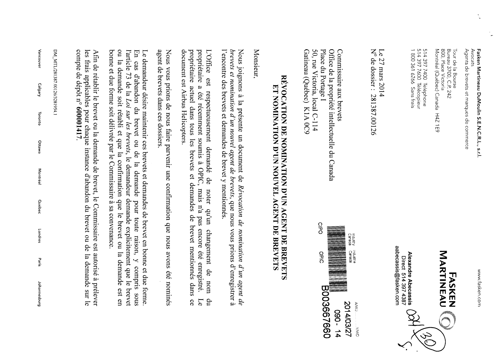 Canadian Patent Document 2207787. Correspondence 20131203. Image 1 of 5