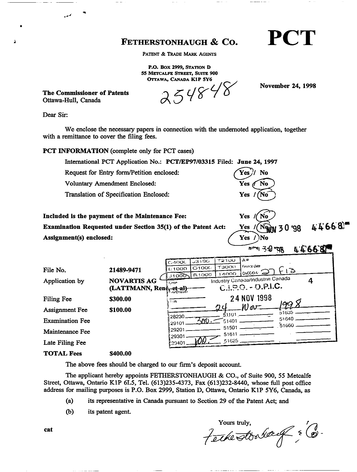 Document de brevet canadien 2255951. Cession 19981124. Image 1 de 3