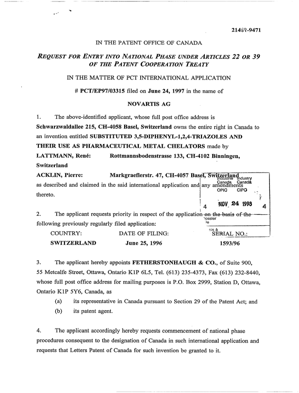 Document de brevet canadien 2255951. Cession 19981124. Image 2 de 3