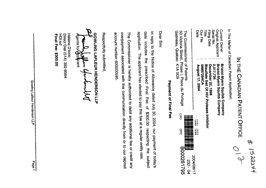 Canadian Patent Document 2317736. Correspondence 20040817. Image 1 of 1