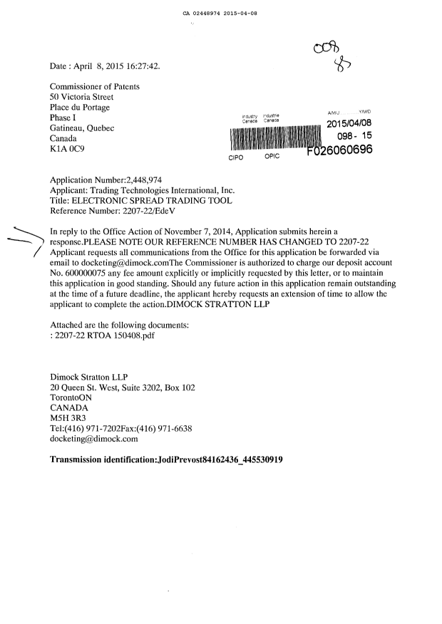 Canadian Patent Document 2448974. Prosecution-Amendment 20150408. Image 1 of 33