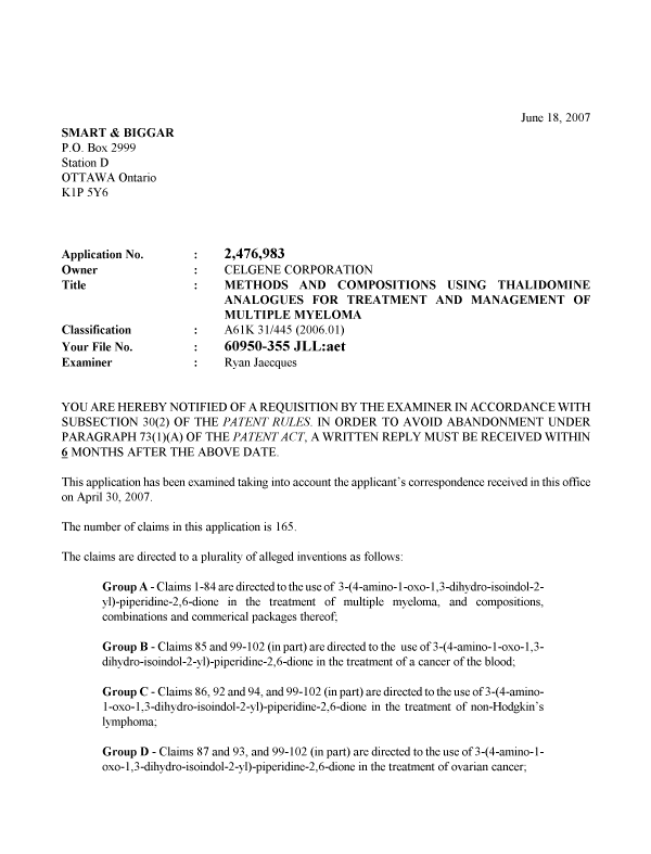 Document de brevet canadien 2476983. Poursuite-Amendment 20070618. Image 1 de 3