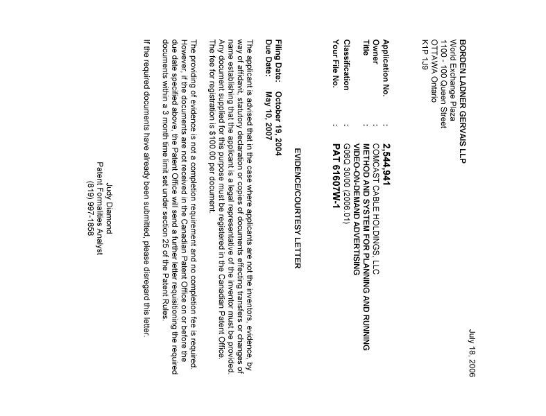 Canadian Patent Document 2544941. Correspondence 20051212. Image 1 of 1