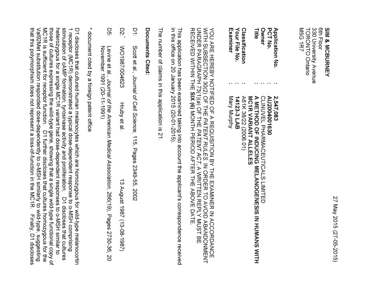 Document de brevet canadien 2547083. Poursuite-Amendment 20141227. Image 1 de 5