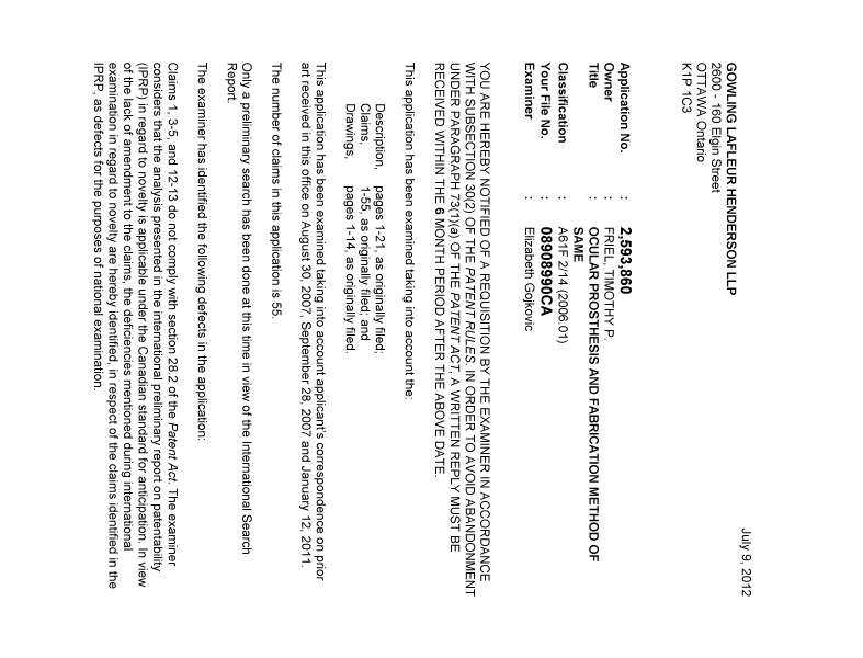 Document de brevet canadien 2593860. Poursuite-Amendment 20111209. Image 1 de 2