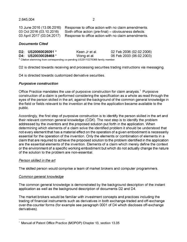 Document de brevet canadien 2645004. Décision finale 20171102. Image 2 de 9