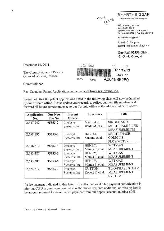 Canadian Patent Document 2658810. Correspondence 20111213. Image 1 of 2