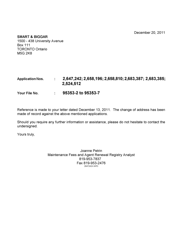 Canadian Patent Document 2658810. Correspondence 20111220. Image 1 of 1