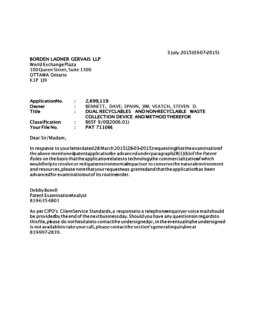 Document de brevet canadien 2699119. Poursuite-Amendment 20141203. Image 1 de 1