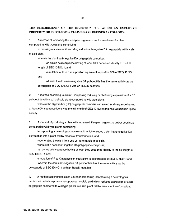 Document de brevet canadien 2702206. Revendications 20180329. Image 1 de 5