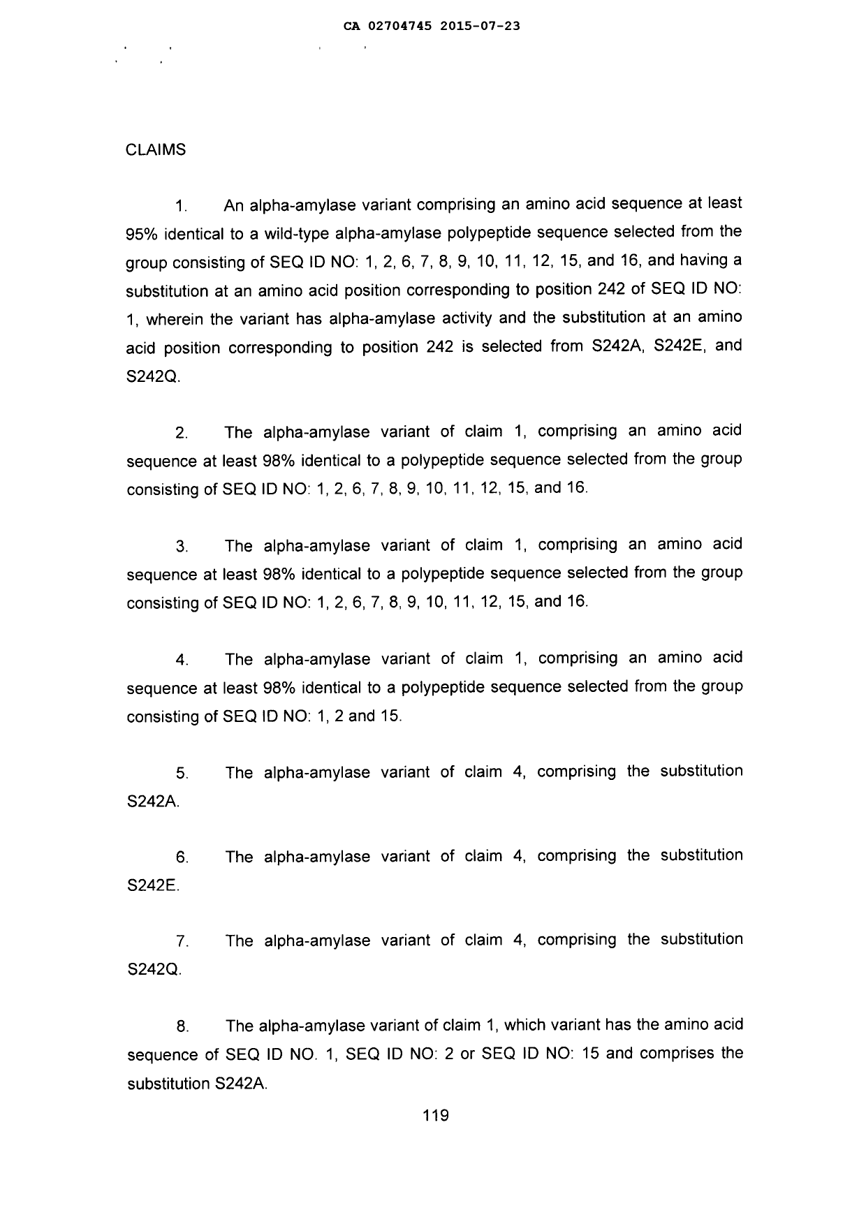 Document de brevet canadien 2704745. Revendications 20141223. Image 1 de 8