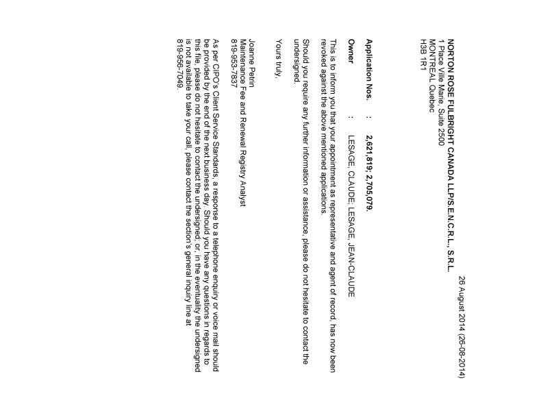 Canadian Patent Document 2705079. Correspondence 20131226. Image 1 of 1