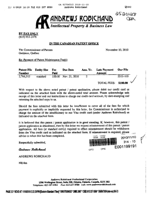 Canadian Patent Document 2706515. Fees 20101110. Image 1 of 2