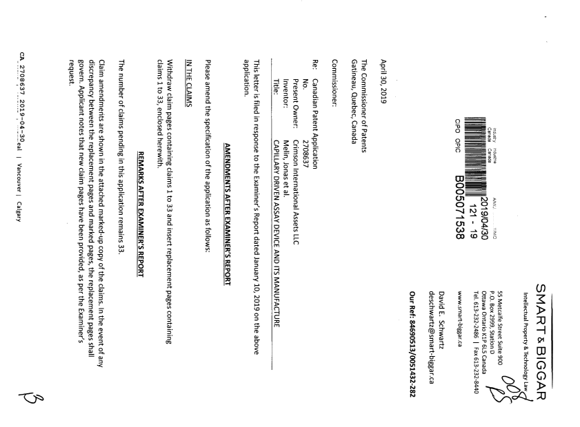 Document de brevet canadien 2708637. Modification 20190430. Image 1 de 13