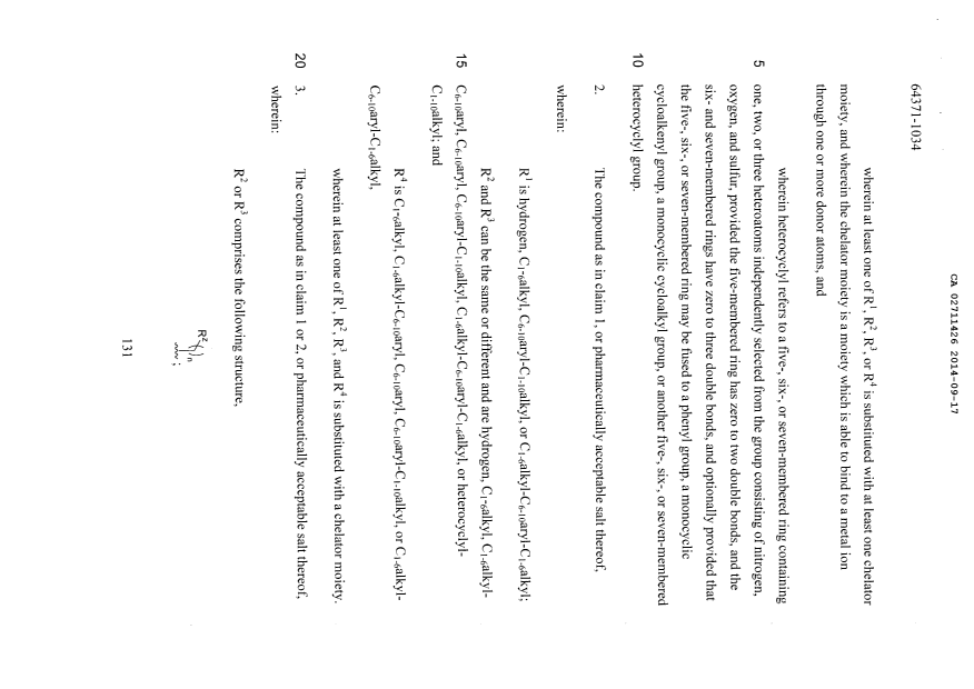 Document de brevet canadien 2711426. Revendications 20131217. Image 2 de 16