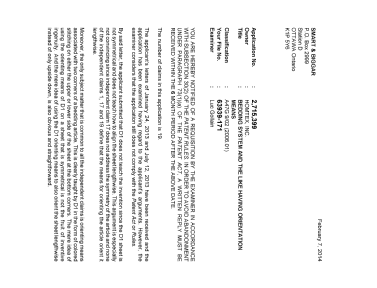 Document de brevet canadien 2715399. Poursuite-Amendment 20131207. Image 1 de 4