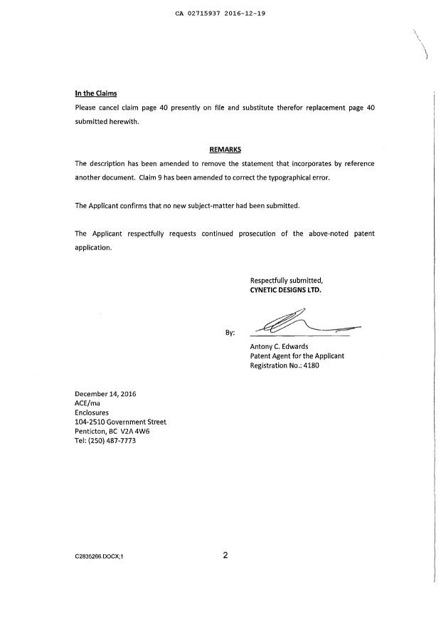 Document de brevet canadien 2715937. Poursuite-Amendment 20151219. Image 3 de 5