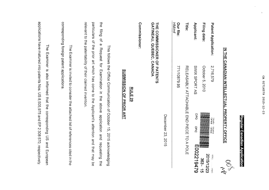 Document de brevet canadien 2716579. Poursuite-Amendment 20141223. Image 1 de 2