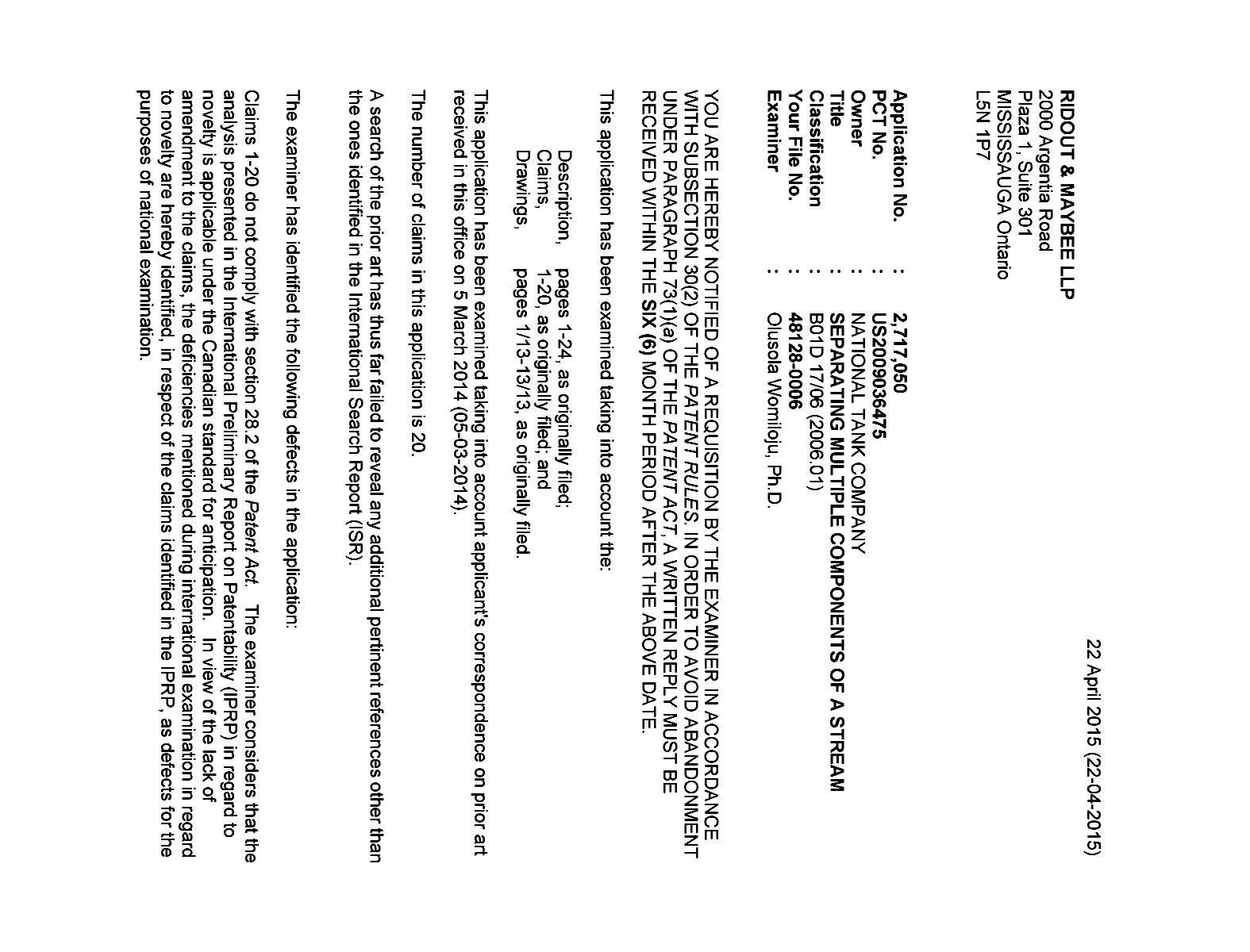 Document de brevet canadien 2717050. Poursuite-Amendment 20141222. Image 1 de 3