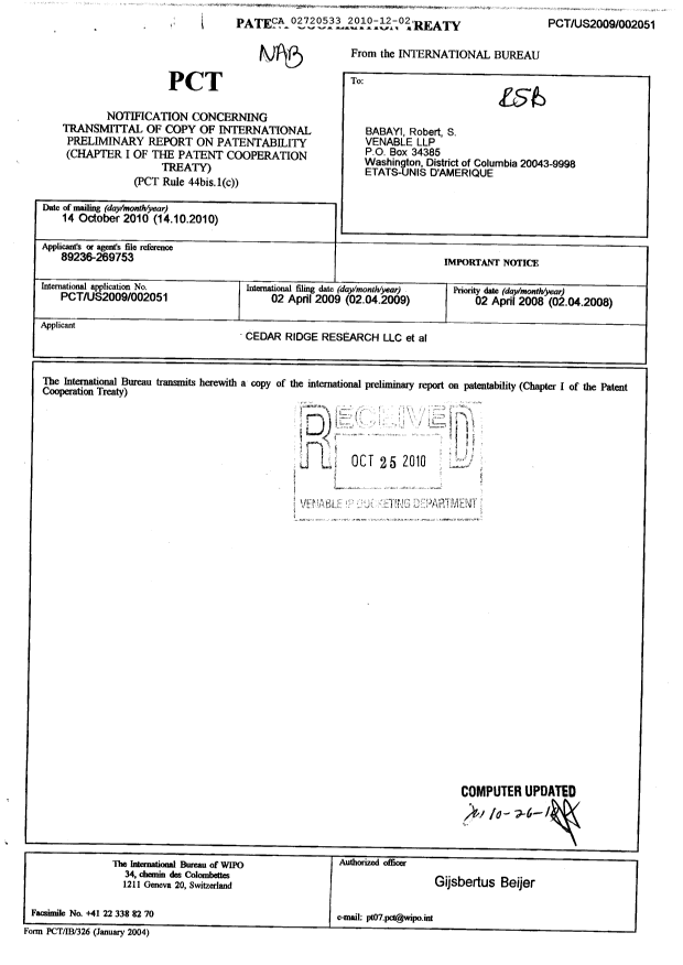 Document de brevet canadien 2720533. PCT 20101202. Image 1 de 9