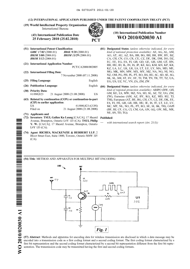 Document de brevet canadien 2731673. Abrégé 20110120. Image 1 de 1