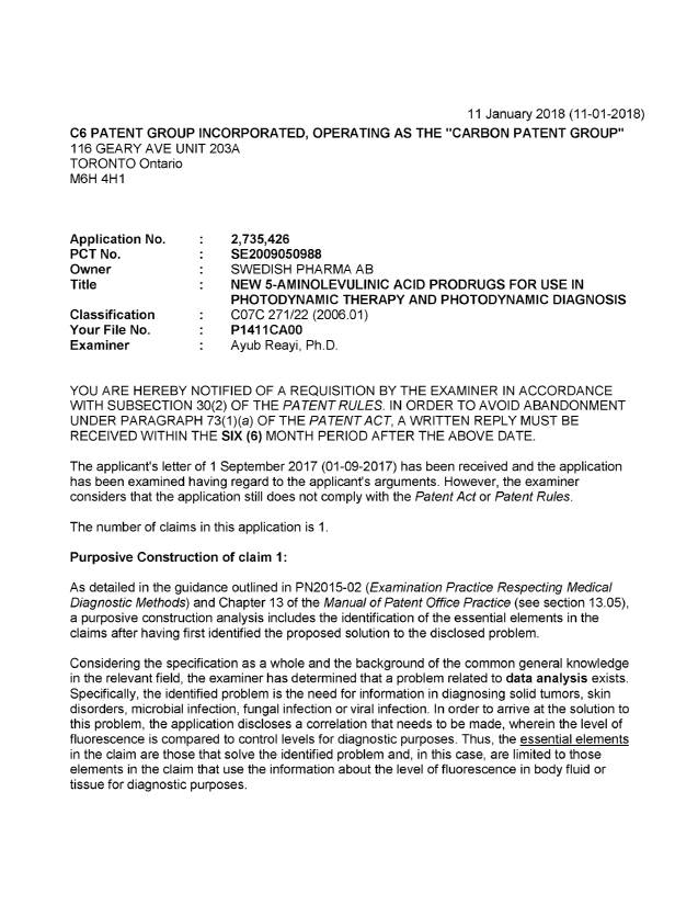 Document de brevet canadien 2735426. Demande d'examen 20180111. Image 1 de 3