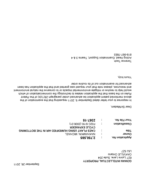 Canadian Patent Document 2750585. Prosecution-Amendment 20110926. Image 1 of 1