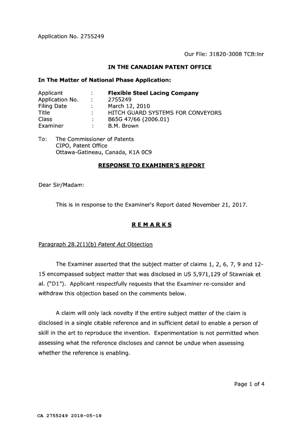Document de brevet canadien 2755249. Modification 20180518. Image 2 de 5