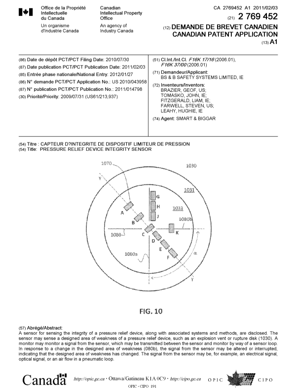 Canadian Patent Document 2769452. Cover Page 20121012. Image 1 of 1