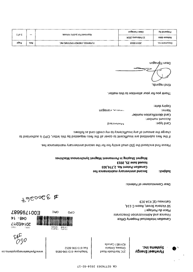 Document de brevet canadien 2774303. Taxes 20140217. Image 1 de 1