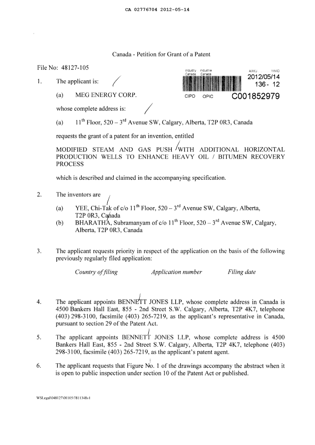 Document de brevet canadien 2776704. Cession 20111214. Image 2 de 4