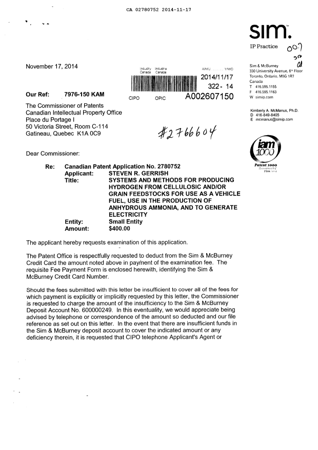 Document de brevet canadien 2780752. Poursuite-Amendment 20141117. Image 1 de 2