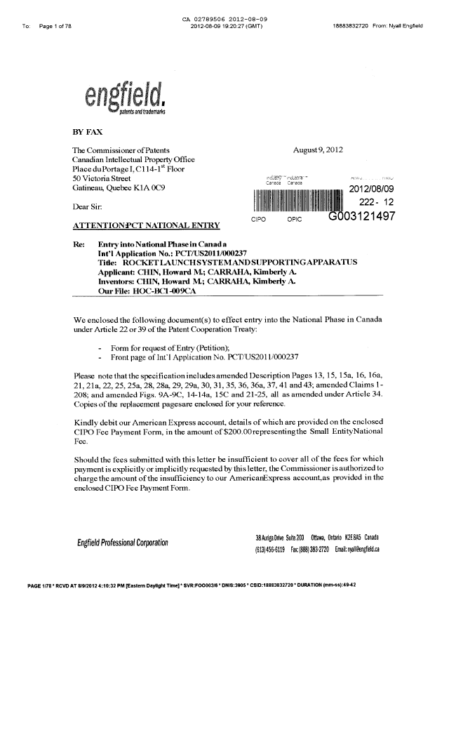 Document de brevet canadien 2789506. Cession 20120809. Image 1 de 4