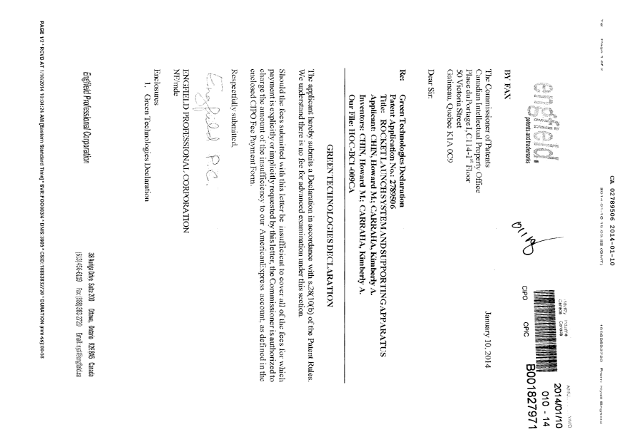 Document de brevet canadien 2789506. Poursuite-Amendment 20140110. Image 1 de 2