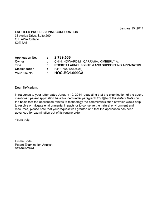 Document de brevet canadien 2789506. Poursuite-Amendment 20140115. Image 1 de 1