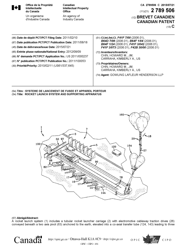 Document de brevet canadien 2789506. Page couverture 20150708. Image 1 de 2