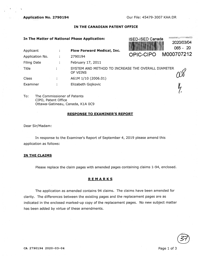 Document de brevet canadien 2790194. Modification 20200304. Image 1 de 37