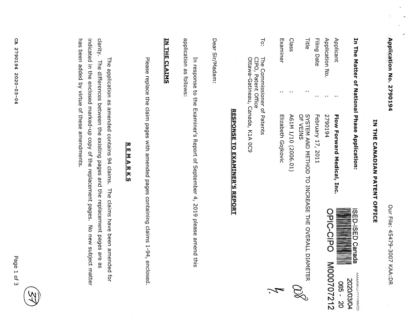 Canadian Patent Document 2790194. Amendment 20200304. Image 1 of 37