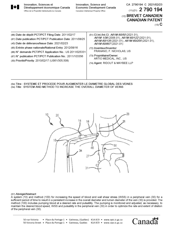 Canadian Patent Document 2790194. Cover Page 20210126. Image 1 of 1