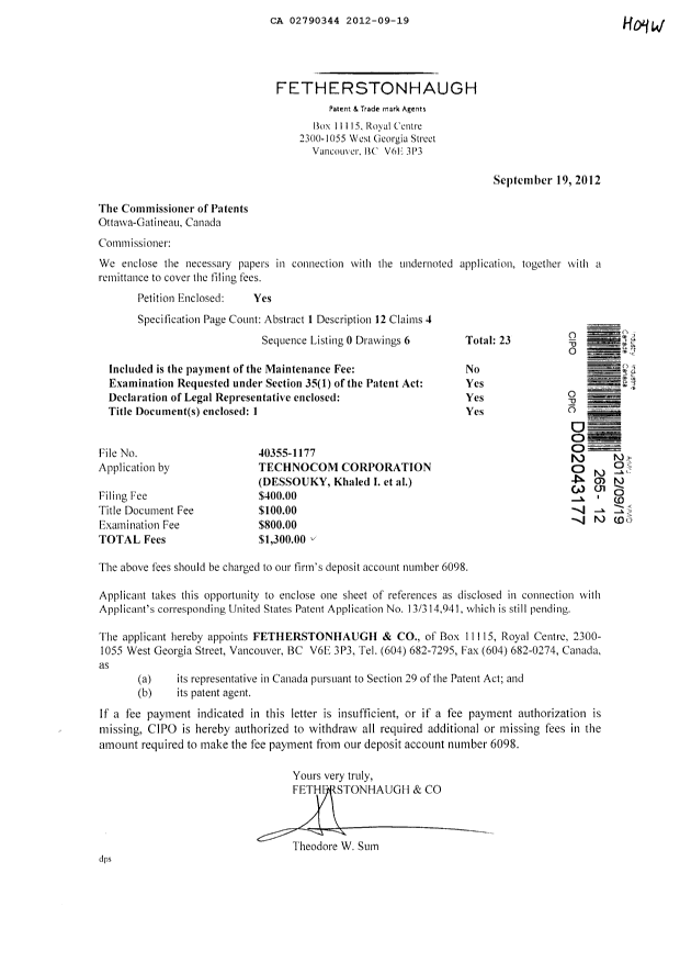 Canadian Patent Document 2790344. Prosecution-Amendment 20120919. Image 1 of 1