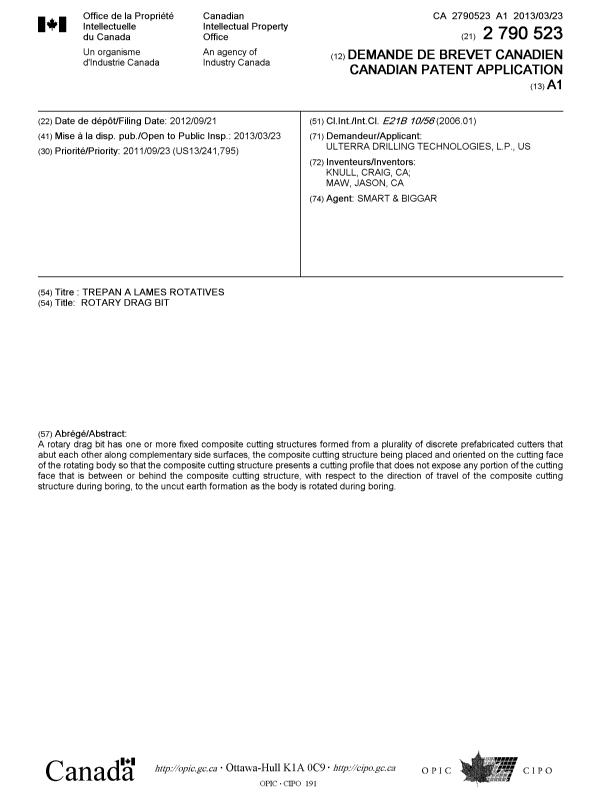 Document de brevet canadien 2790523. Page couverture 20130410. Image 1 de 1