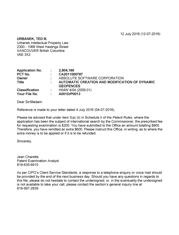 Document de brevet canadien 2804188. Correspondance 20151212. Image 1 de 1