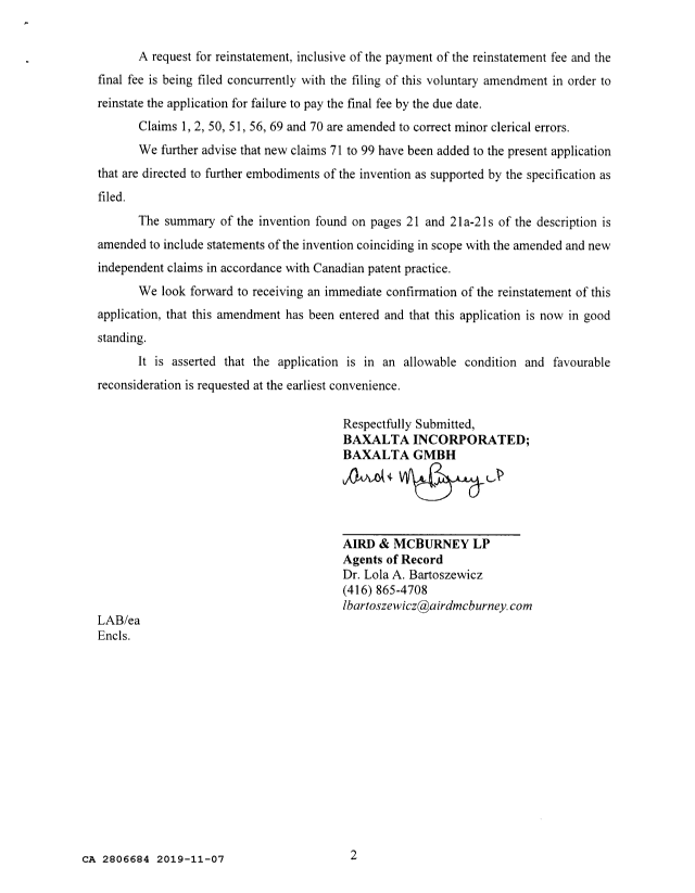 Canadian Patent Document 2806684. Amendment 20191107. Image 2 of 58