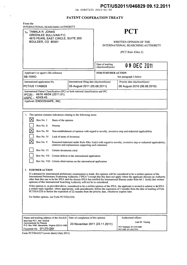 Document de brevet canadien 2807153. PCT 20121230. Image 2 de 9