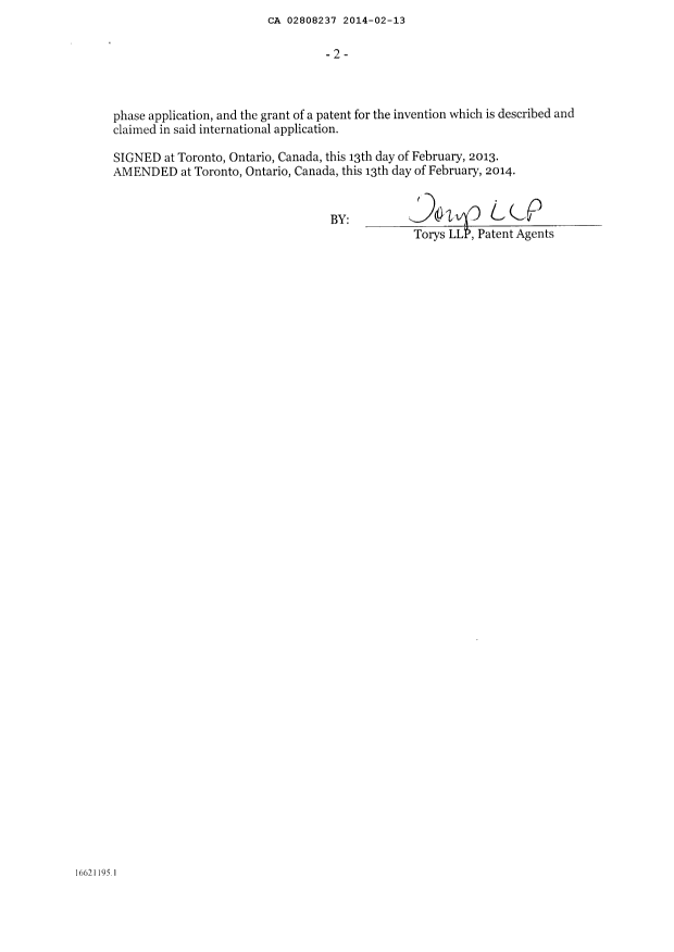 Document de brevet canadien 2808237. Correspondance 20140213. Image 4 de 4