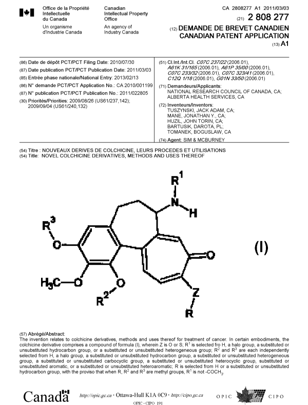 Document de brevet canadien 2808277. Page couverture 20121215. Image 1 de 1