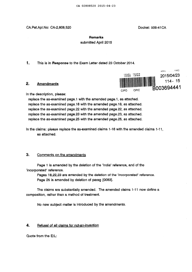 Canadian Patent Document 2808520. Prosecution-Amendment 20141223. Image 2 of 17