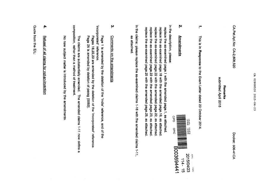 Document de brevet canadien 2808520. Poursuite-Amendment 20141223. Image 2 de 17