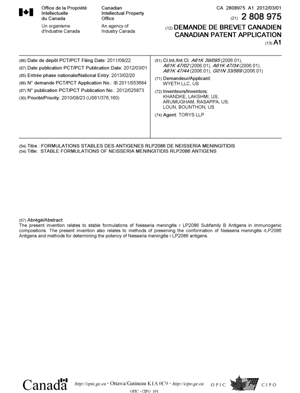 Canadian Patent Document 2808975. Cover Page 20130422. Image 1 of 1