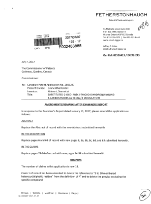 Document de brevet canadien 2809287. Modification 20170707. Image 1 de 32